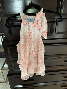 CeCe Girls Cream top with Pink Dot Tie-Shoulder